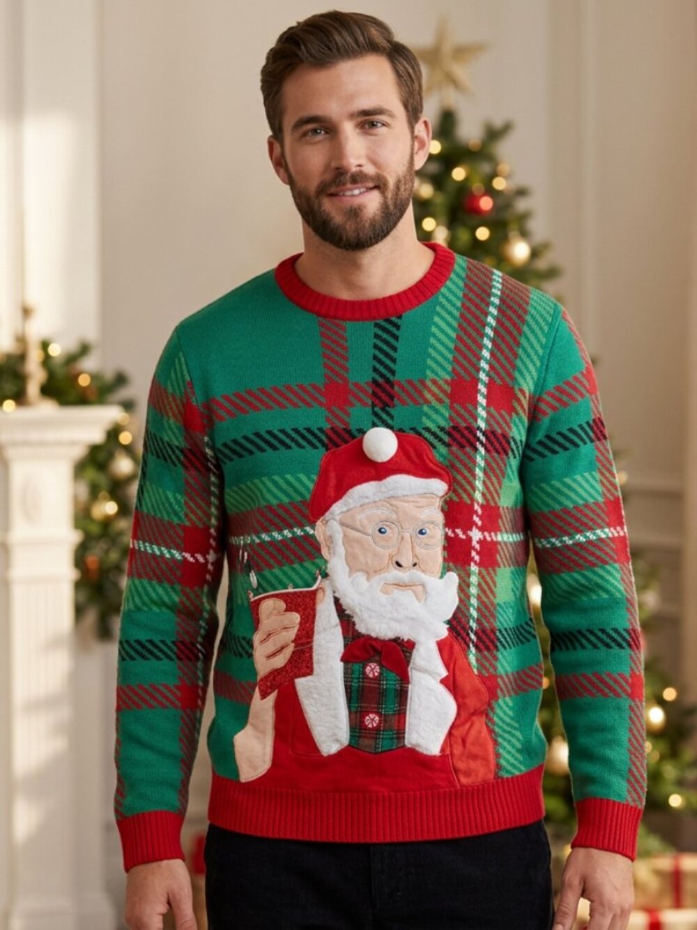 Celebrate Together Mens Ugly Christmas Holiday Sweater-Drink Holder